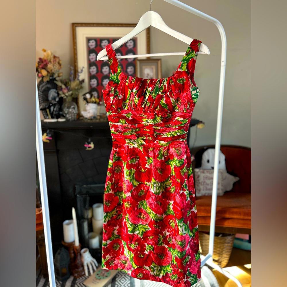 Gigi Young Floral Summer Dress - Vibrant Red & Green Design - vintage Newyork
